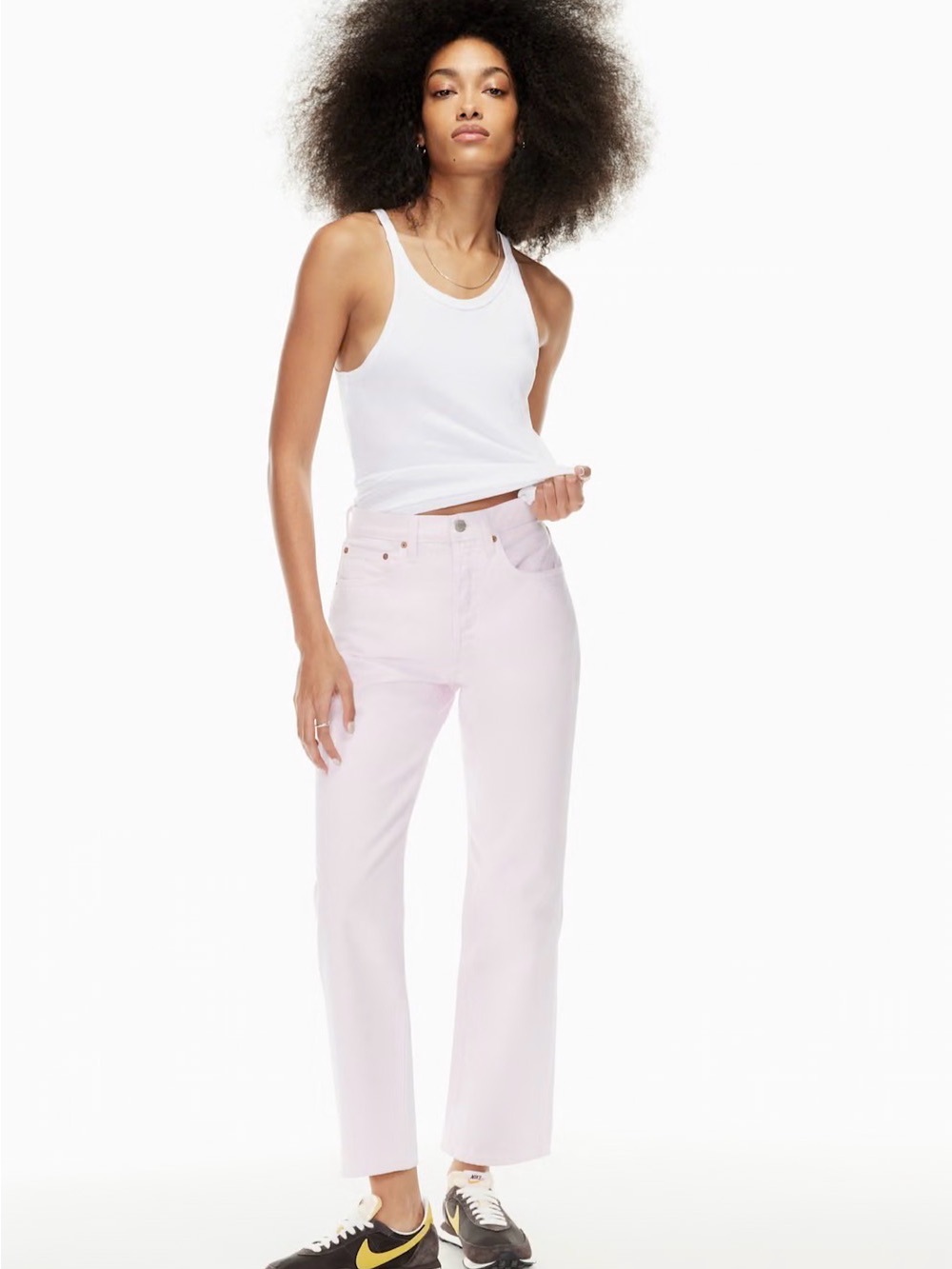 Aritzia Denim Forum Straight Leg Jeans in Light Pink